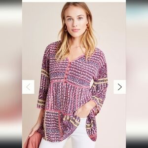 Anthropologie Pink and Purple Patterned Tunic